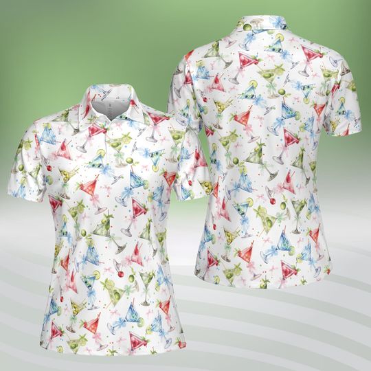 Coquette Martini Bow Polo Shirt for Women summer Party Sleeveless or Short Sleeve, Cocktail Lovers Gift