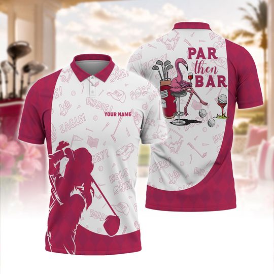 Personalized Women's Golf Polo Shirt with Flamingo Pink Argyle Design