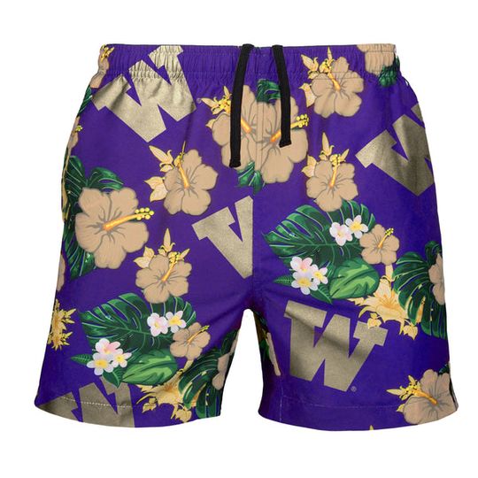 Washington Huskies Men's Floral Pattern Swim Trunks Short