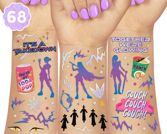 Huntrix Temporary Tattoos | Purple Glowing Design, Kids Party Supplies, Birthday Favor, Demon