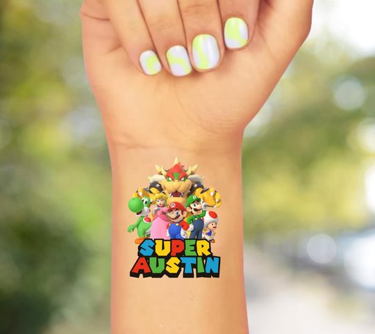 Custom Mario Kart Temporary Tattoos, Personalized Video Game Party Favors
