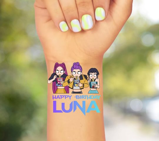 Custom KPop Demon Hunter Cup Noodle Temporary Tattoos, Personalized Anime Party Favors