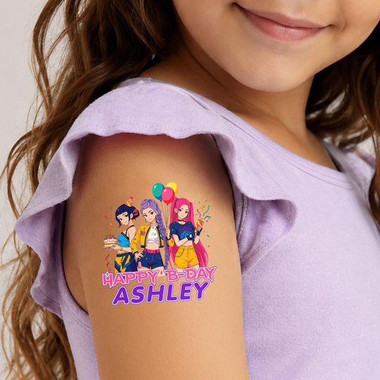 Kpop Custom Kids Temporary Tattoo | Personalized Birthday Party Tattoo Sticker | Cartoon Anime | Waterproof Fake Tattoos for Kids