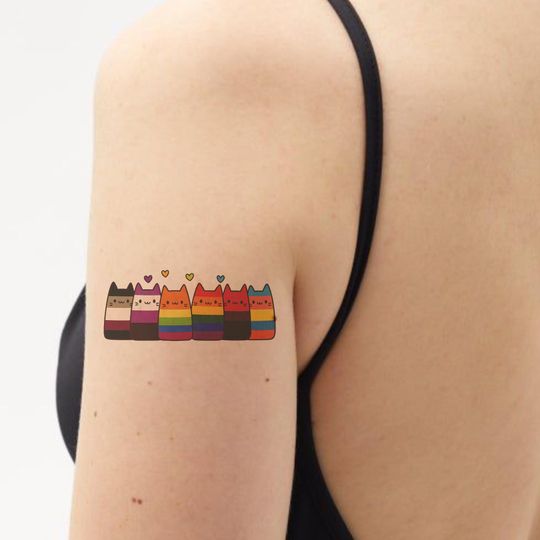 Custom Cat LGBT Temporary Tattoo, Friend Pride Month Party Favor