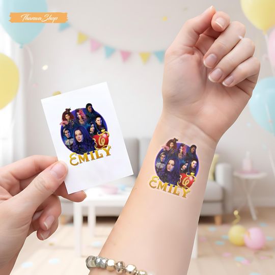 Personalized Descendants Tattoo Sticker, Custom Temporary Stickers for Kids Birthday Party