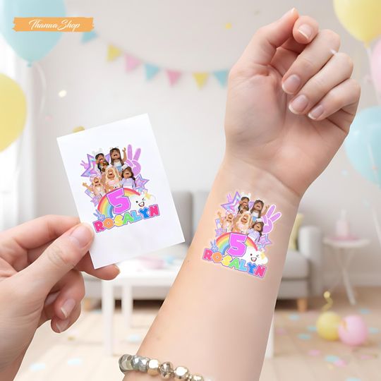 Personalized Gaming Girl Tattoo Sticker, Custom Birthday Kids Party Favor