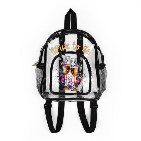 Clear Backpack for Wedding Bride To Be, Stadium Approved Clear Bag, Sports Game Essentials, Transparent Mini Backpack, Festival Bag - Gold