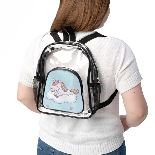 Blue Unicorn Rainbow Clear Stadium Backpack | Transparent Kids Backpack