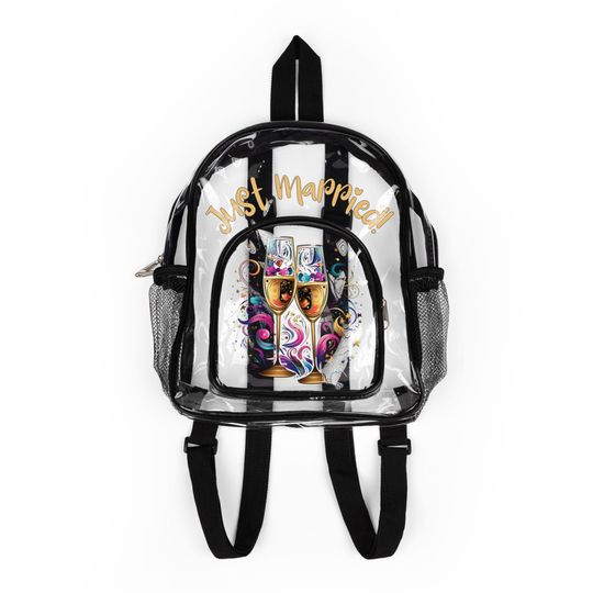 Clear Backpack for Wedding Couple Newlyweds, Stadium Approved Bag, Sports Game Essentials, Transparent Mini Backpack, Festival Bag - Gold