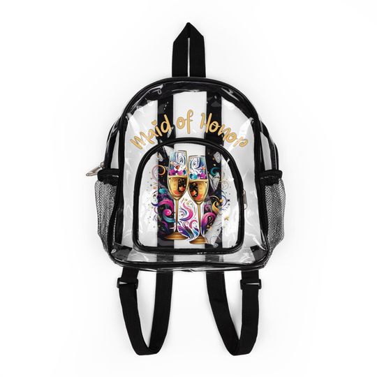 Clear Backpack for Wedding Maid of Honor, Stadium Approved Clear Bag, Sports Game Essentials, Transparent Mini Backpack, Festival Bag - Gold
