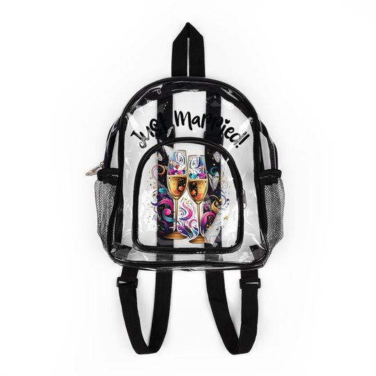 Clear Backpack for Wedding Couple Newlyweds, Stadium Approved Bag, Sports Game Essentials, Transparent Mini Backpack, Festival Bag - Black
