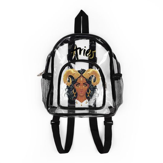 Clear Backpack Aries Girl Zodiac Sign, Stadium Approved Clear Bag, Sports Game Essentials, Transparent Mini Backpack, Trendy Festival Bag