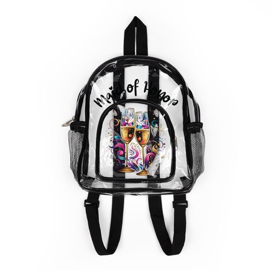 Clear Backpack for Wedding Maid of Honor, Stadium Approved Bag, Sports Game Essentials, Transparent Mini Backpack, Festival Bag - Black