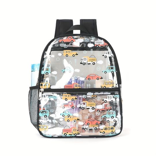 2026 Cute Cartoon Printed Transparent Kids Backpack Waterproof PVC School Bag for Students Casual Storage Shoulder Bag