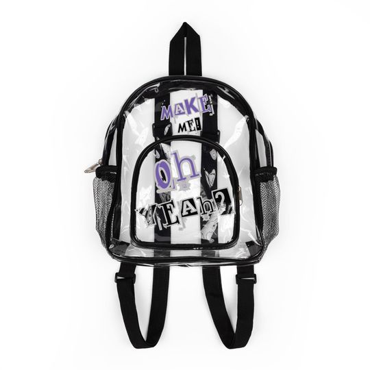 Clear Backpack "Oh Yeah! Make Me!", Stadium Approved Clear Bag, Sports Game Essentials, Transparent Mini Backpack, Trendy Music Festival Bag