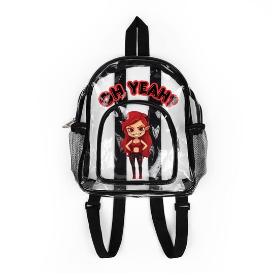 Clear Backpack "Oh Yeah?" Little Devil, Stadium Approved Clear Bag, Sports Game Essentials, Transparent Mini Backpack, Trendy Festival Bag
