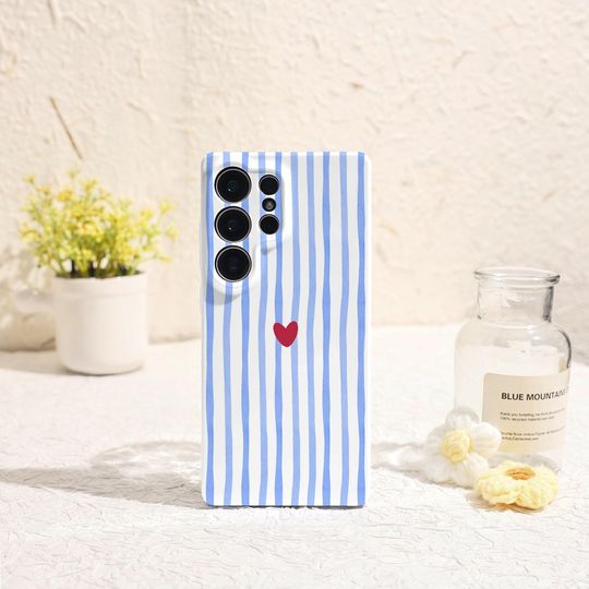 Blue striped heart Phone Case for Samsung Galaxy S26 S25 S24 S23 Plus Ultra Protective Cover for Samsung Galaxy S25FE S24FE GalaxyPhone Case
