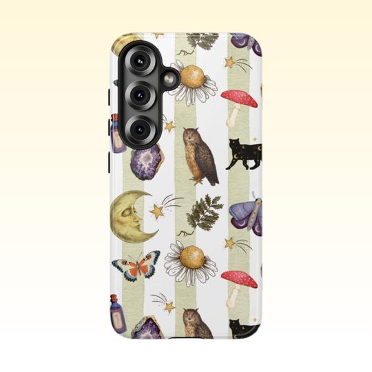 Witchy Whimsy Sticker Design Samsung Galaxy Case | Samsung 25 24 23 22 21 20 10, PLUS, ULTRA, Phone Cases, Unique Phone Design