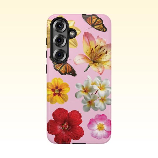 Pink Summer Flowers Samsung Galaxy Case | Samsung 25 24 23 22 21 20 10, PLUS, ULTRA, Phone Cases, Gift For Her, floral phone case