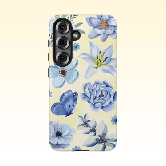 Blue Watercolor Style Flower Samsung Galaxy Case | Samsung 25 24 23 22 21 20 10, PLUS, ULTRA, Phone Cases, Unique Phone Design