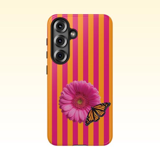 Y2K Striped Pink and Orange Samsung Galaxy Case | Samsung 25 24 23 22 21 20 10, PLUS, ULTRA, Phone Cases, Floral Phone Case, Y2K Vibes