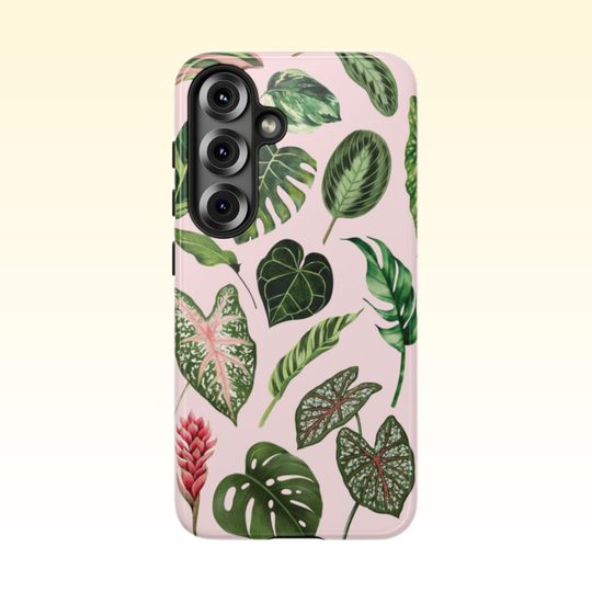 Light Pink, House Plant Leaves Samsung Galaxy Case | Samsung 25 24 23 22 21 20 10, PLUS, ULTRA, House Plants, Plant Phone Case, Plant Lover