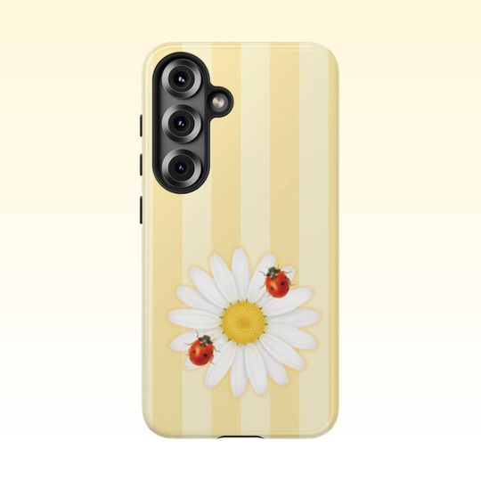 Daisy and Ladybug Yellow Samsung Galaxy Phone Case | Samsung 25 24 23 22 21 20 10, PLUS, ULTRA, Spring Phone Case, Floral Phone Case