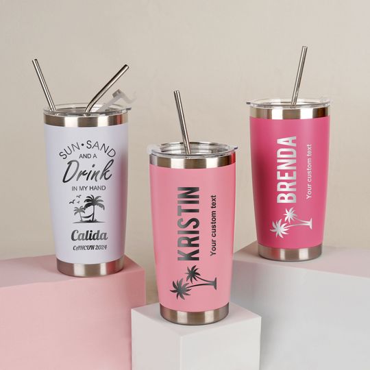 Personalized 20 oz Tumbler, Custom Name Travel Mug, Laser Engraved Tumbler, Stainless Steel water cup, Bridesmaid Tumbler, Insulated Tumbler