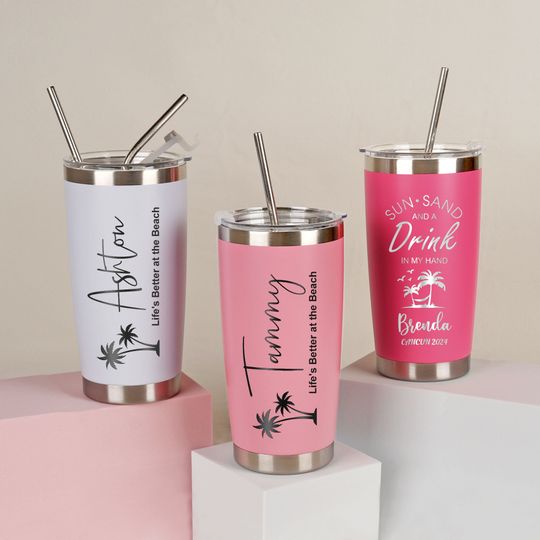 Personalized Girl's Trip Tumbler, Custom Holiday 20 OZ Name Tumblers, Bridesmaid Gifts, Mother's Day, Birthday Cup, Laser Engraved Mug