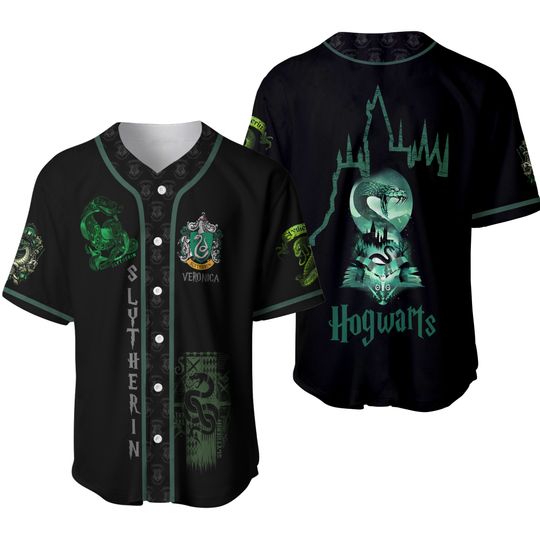 Harry Potter Slytherin Hogwarts All Over Print Unisex Baseball Jersey Dark Green