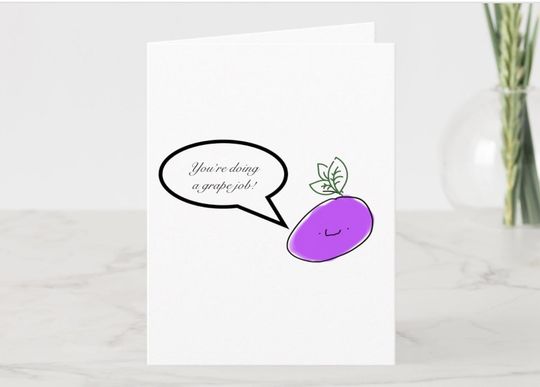 Kawaii Greeting Card - Encouragement - You're Doing a Grape Job! - Fathers Day Card