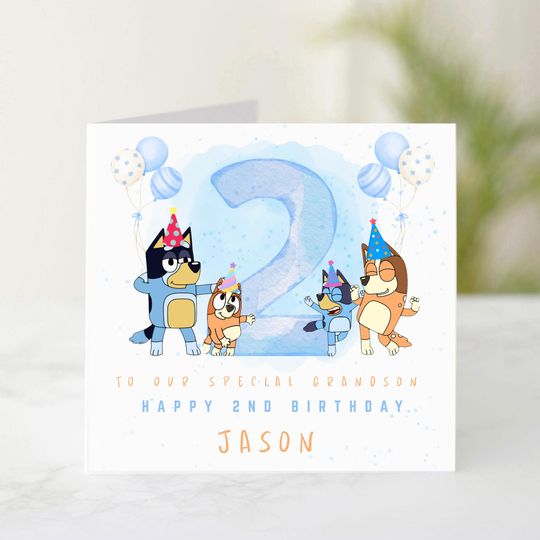 Personalised Blue Puppy Birthday Card | Custom Name Age Relation | Second Birthday Boy