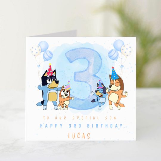 Personalised Blue Puppy Birthday Card | Custom Name Age Relation | Third Birthday Boy | Son