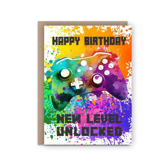New Level Unlocked | Happy Birthday | Gamer | Birthday Card | Encouragement | Blank cards | Greeting cards