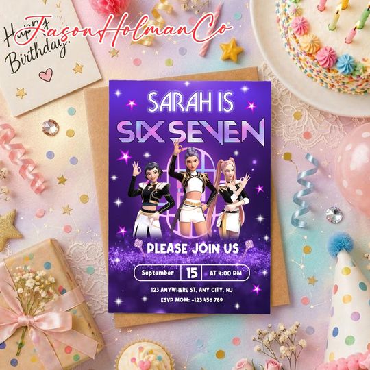 Kpop Hunter Birthday  6 7 Invitation, K-Pop Style Girl Party Invite, Demon Hunter Card, Kpop Style Bday, Girl Birthday, Kids Party Invite