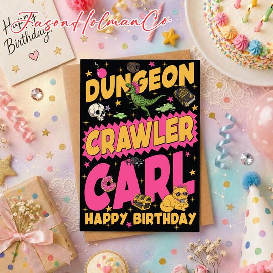 Dungeon Crawler Carl Birthday Card, Funny LitRPG Book Fan Greeting Card, Princess Donut and Carl Happy Birthday