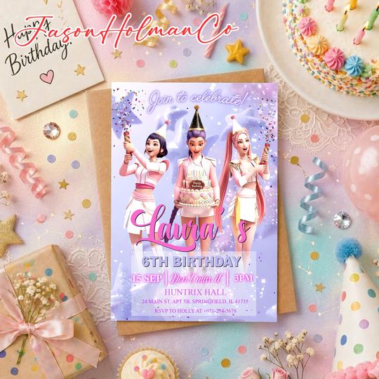 Kpop Hunter Birthday Invitation, K-Pop Style Girl Party Invite, Demon Hunter Card, Kpop Style Bday, Girl Birthday, Kids Party Invite