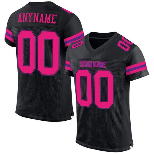Custom Black Hot Pink-Purple Mesh Football Jersey