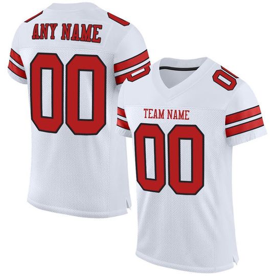 Custom White Scarlet-Black Mesh Football Jersey