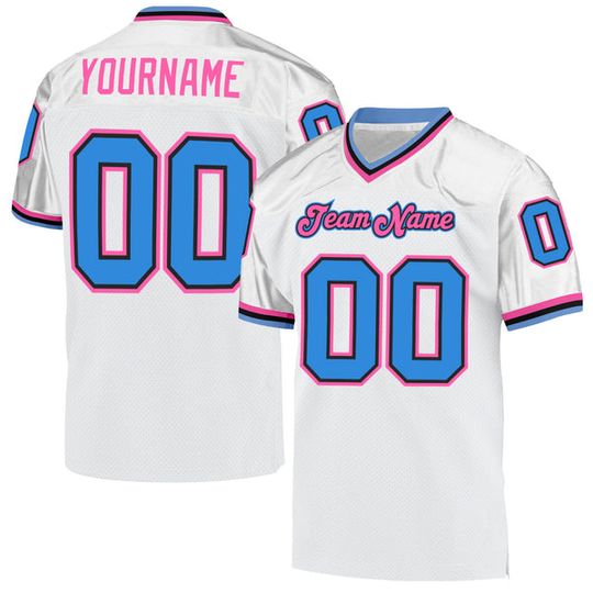 Custom White Powder Blue Pink Mesh Football Jersey