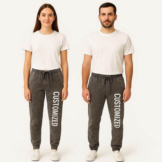 Custom Vintage Mineral Wash Cloud Black Jogger Pants, Womens Sweatpants, Mens Jogger Pants