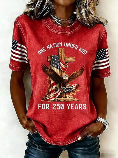 Women's Faith&Freedom Independence Day Denim Washed T-Shirt