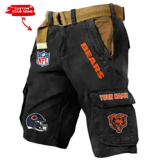 Chicago Bears Pocket Print Cargo Shorts (Belt Not Included)