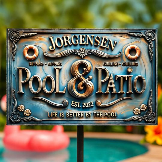 Personalized Pool & Patio Metal Sign - Custom Metal Sign for Home & Living