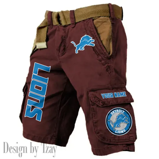 Detroit Lions Pocket Print Cargo Shorts (Belt Not Included)