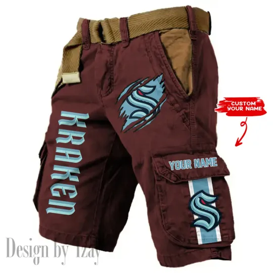 Seattle Kraken Pocket Print Cargo Shorts (Belt Not Included)