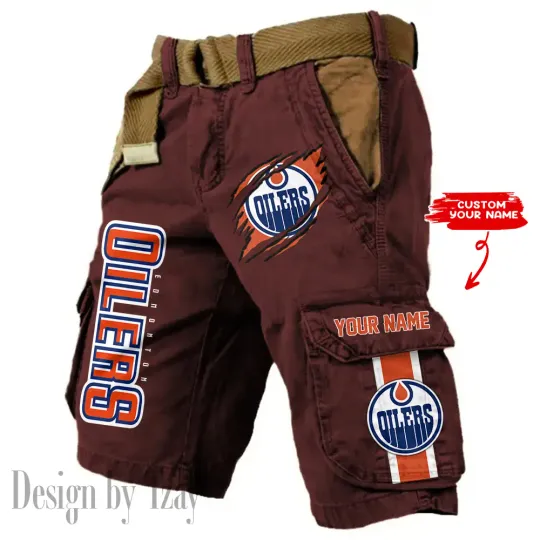 Edmonton Oilers Pocket Print Cargo Shorts (Belt Not Included)