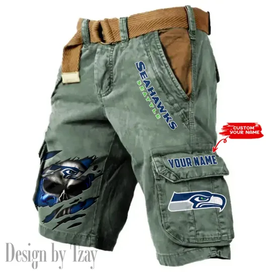 Seattle Seahawks Pocket Print Cargo Shorts (Belt Not Included)