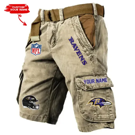 Baltimore Ravens Pocket Print Cargo Shorts (Belt Not Included)