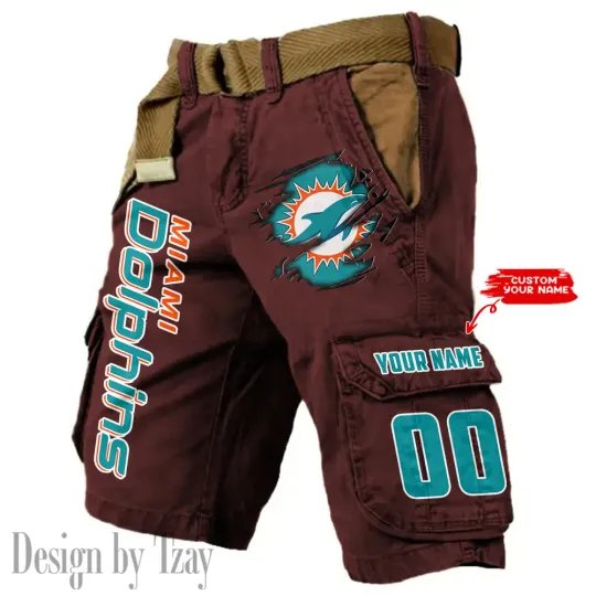 Miami Dolphins Pocket Print Cargo Shorts (Belt Not Included)